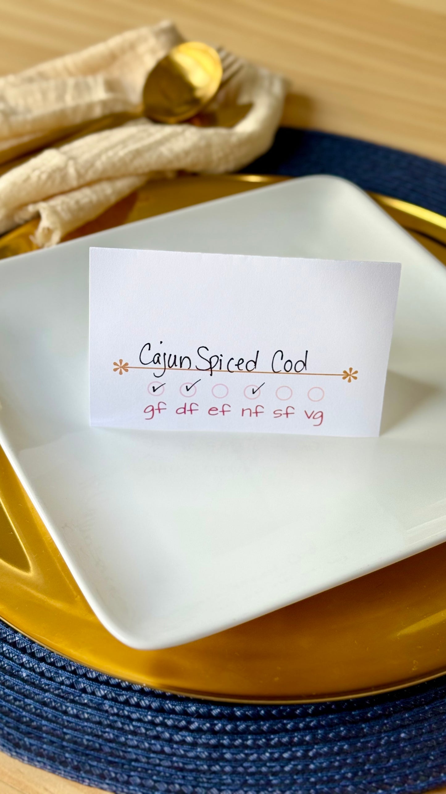 Casual Design- Elegant Food Allergy Tent Cards