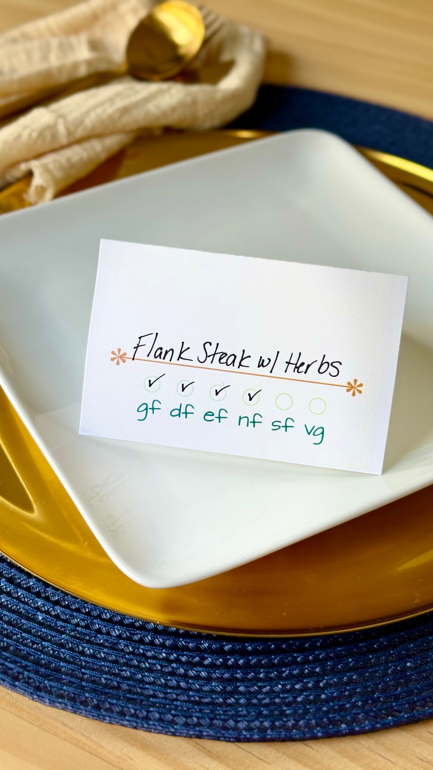 Casual Design- Elegant Food Allergy Tent Cards