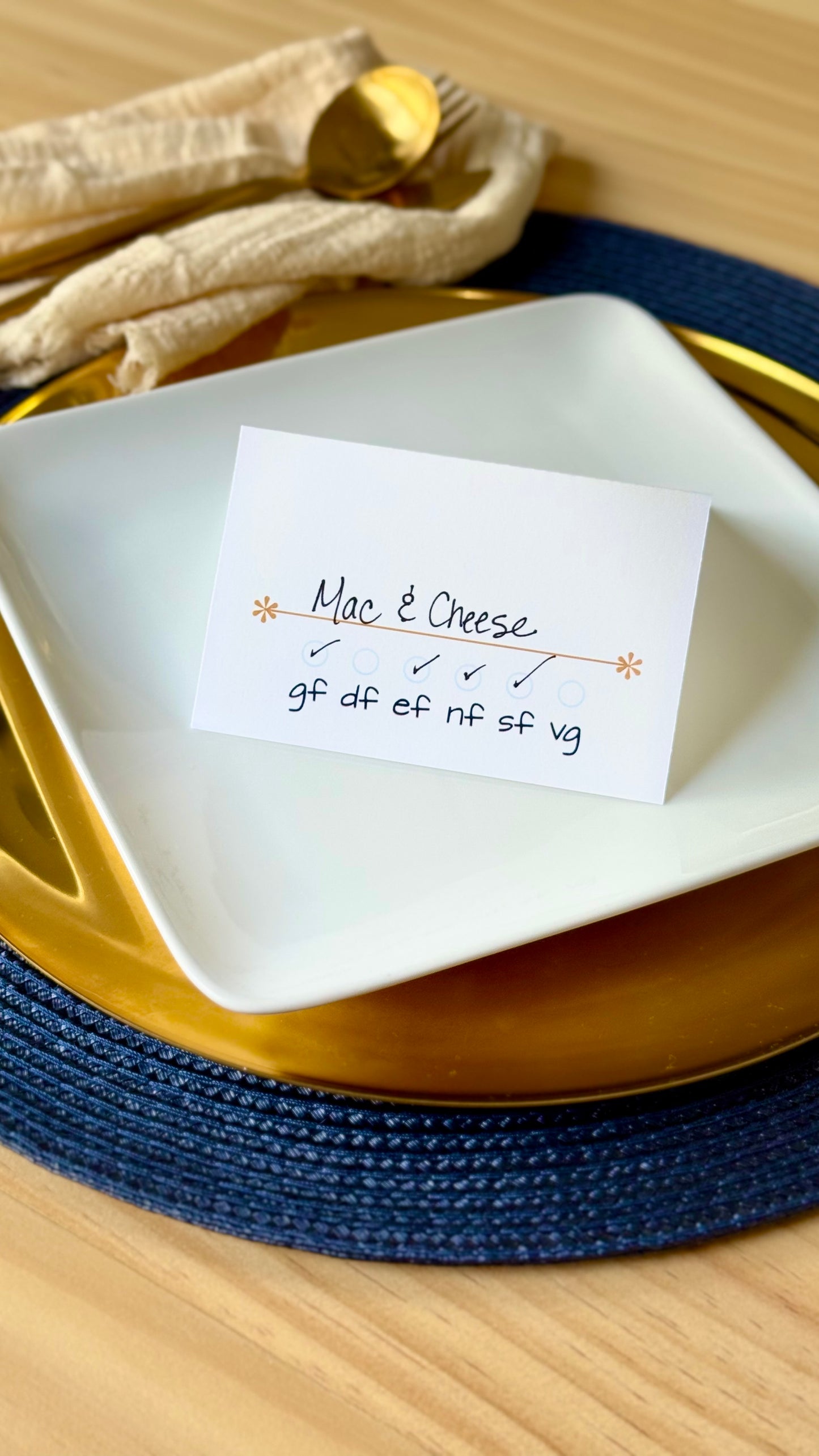 Casual Design- Elegant Food Allergy Tent Cards