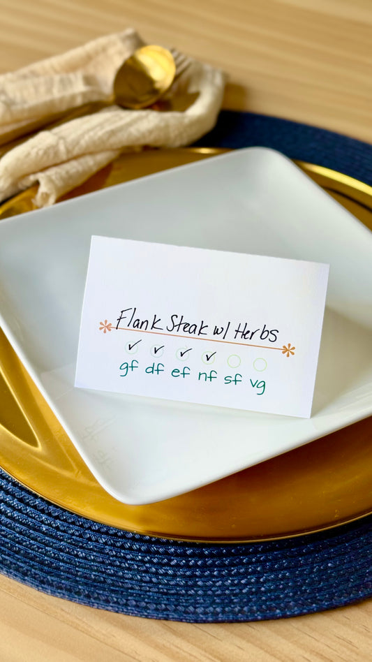 Casual Design- Elegant Food Allergy Tent Cards